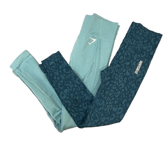Gymshark Pants - Gymshark Womens Leggings Set XS Teal & Dark Leopard Print Seamless Activewear